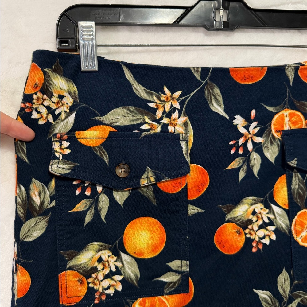 Loft Skirt Womens 12 Navy Blue Oranges Orange Fruit Coastal Beach Resort Casual - Picture 4 of 11